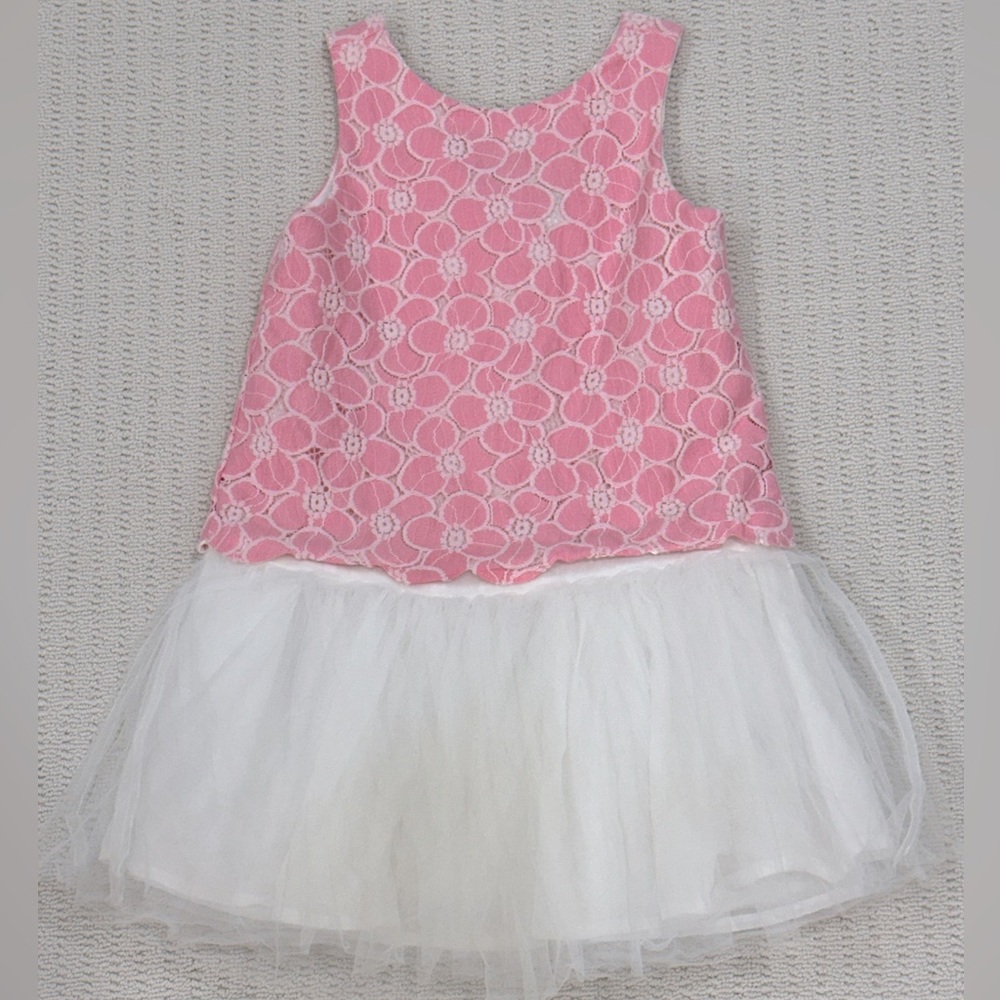 Janie & Jack Pink Floral Lace Dress with White Tulle Skirt